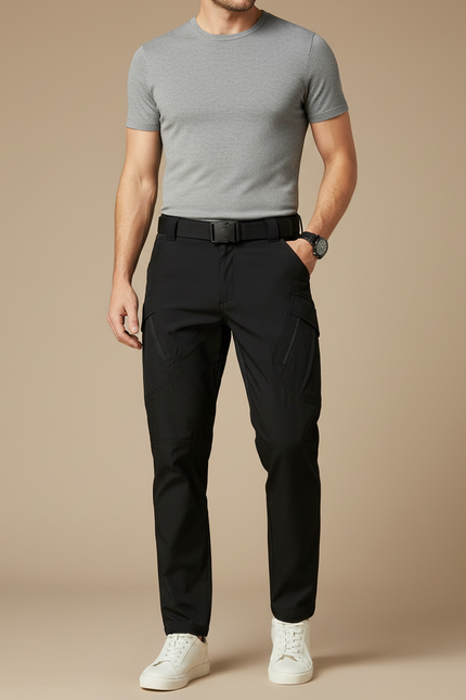 Pantalon Cargo Noir Tactique Multipoches Homme Décontracté - Polyester