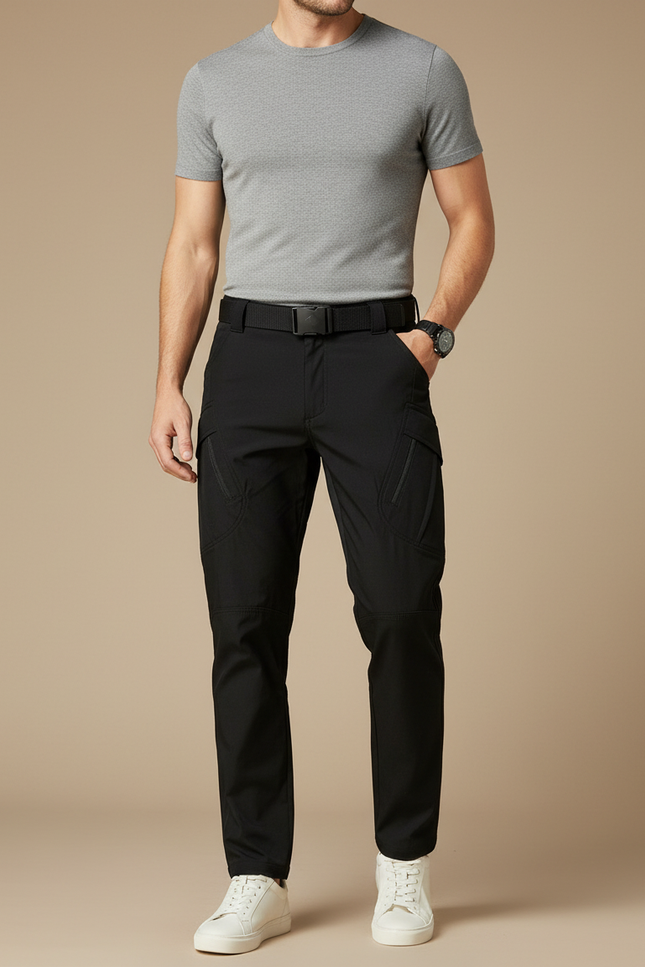 Pantalon Cargo Noir Tactique Multipoches Homme Décontracté - Polyester