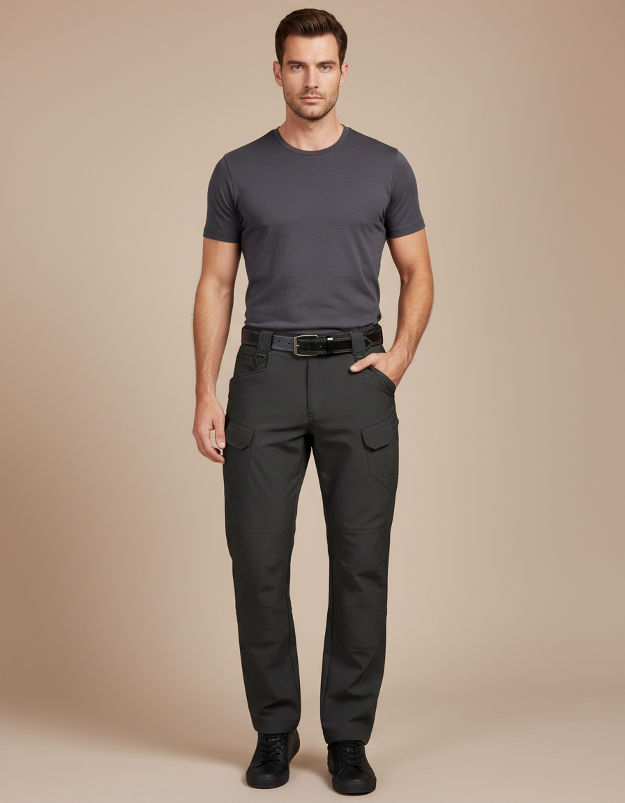 Pantalon Cargo Avec Ceinture - Gris Polyester