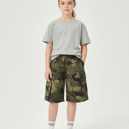 Pantalon Cargo Camouflage Vert Coton Ample Enfant - Kaki