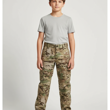 Pantalon Cargo Camouflage Militaire Enfant Décontracté Multipoches - Multicolore Toile