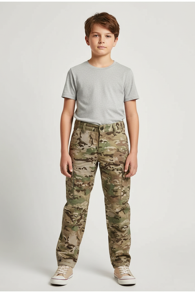 Pantalon Cargo Camouflage Militaire Enfant Décontracté Multipoches - Multicolore Toile