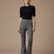 Pantalon Cargo Gris Évasé Femme Taille Haute - Maille