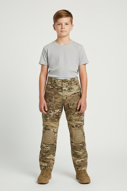 Pantalon Cargo Camouflage Militaire Multipoches Genouillères Intégrées - Multicolore Toile