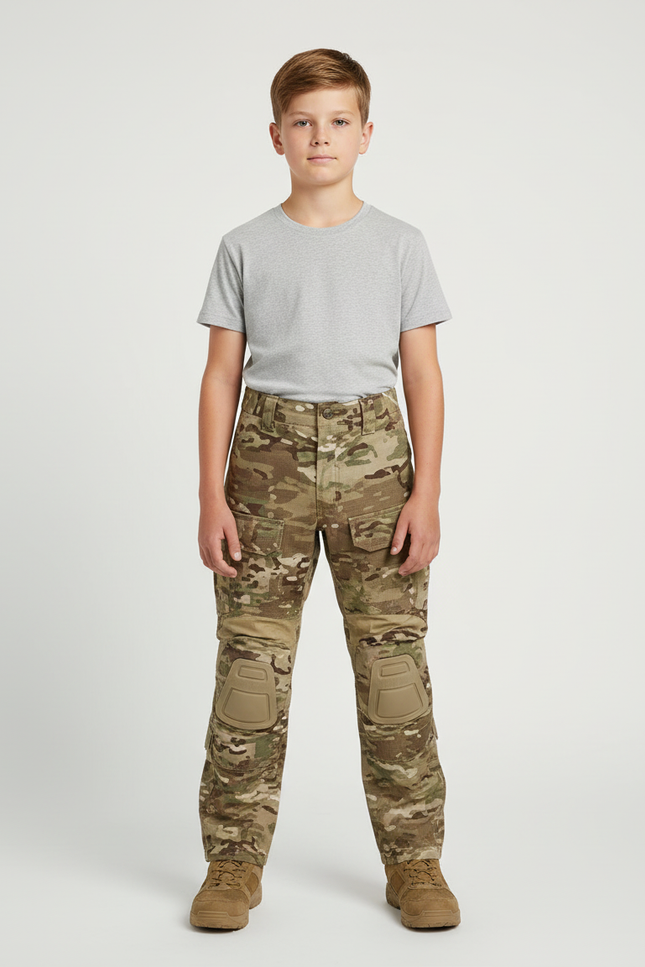 Pantalon Cargo Camouflage Militaire Multipoches Genouillères Intégrées - Multicolore Toile