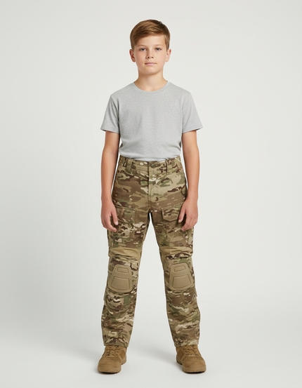 Pantalon Cargo Camouflage Militaire Multipoches Genouillères Intégrées - Multicolore Toile