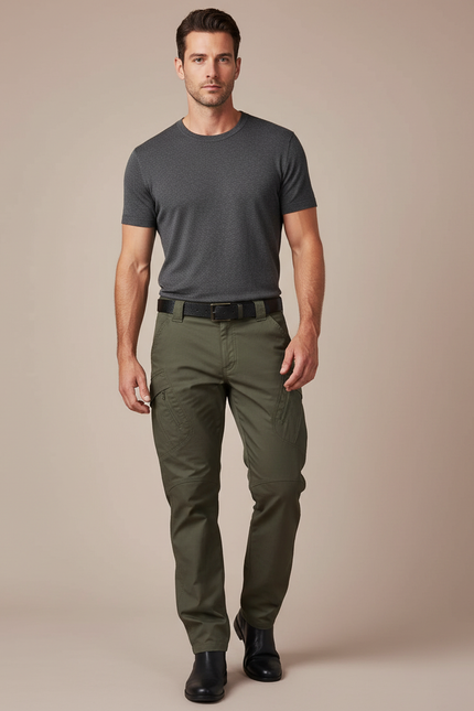 Pantalon Cargo Kaki Homme Coupe Droite Multipoches - Toile