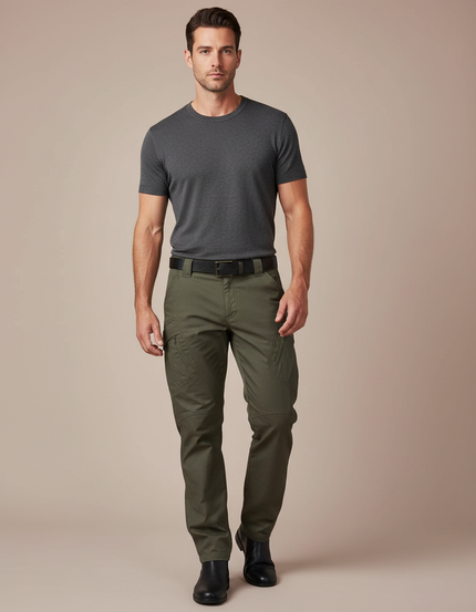 Pantalon Cargo Kaki Homme Coupe Droite Multipoches - Toile