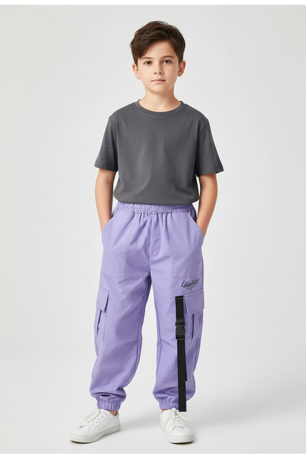 Pantalon Cargo Ample Violet Streetwear Enfant Boucles - Coton