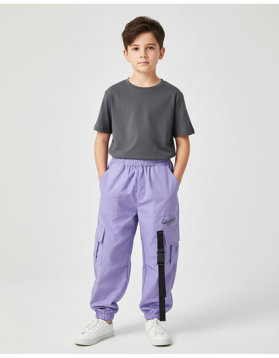 Pantalon Cargo Ample Violet Streetwear Enfant Boucles - Coton