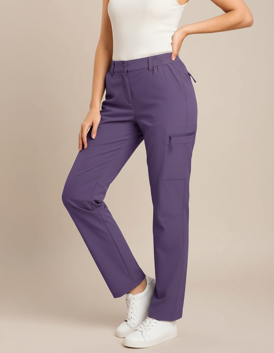 Pantalon Cargo Violet Léger Multi-Poches Femme - Polyester