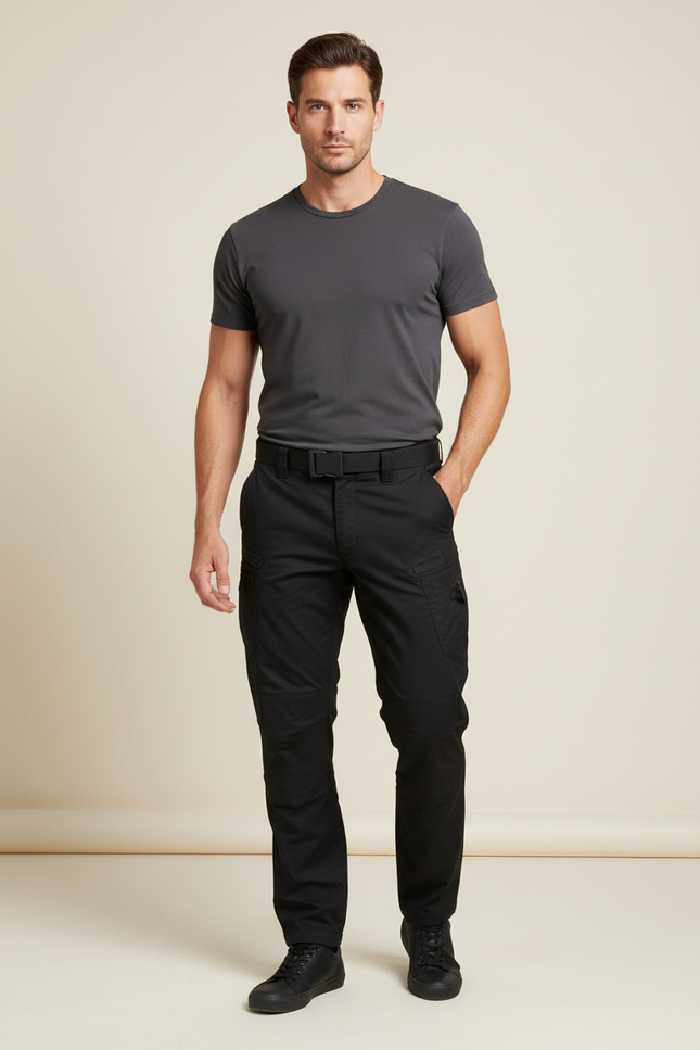 Pantalon Cargo Noir Homme Multipoches Décontracté Résistant - Toile