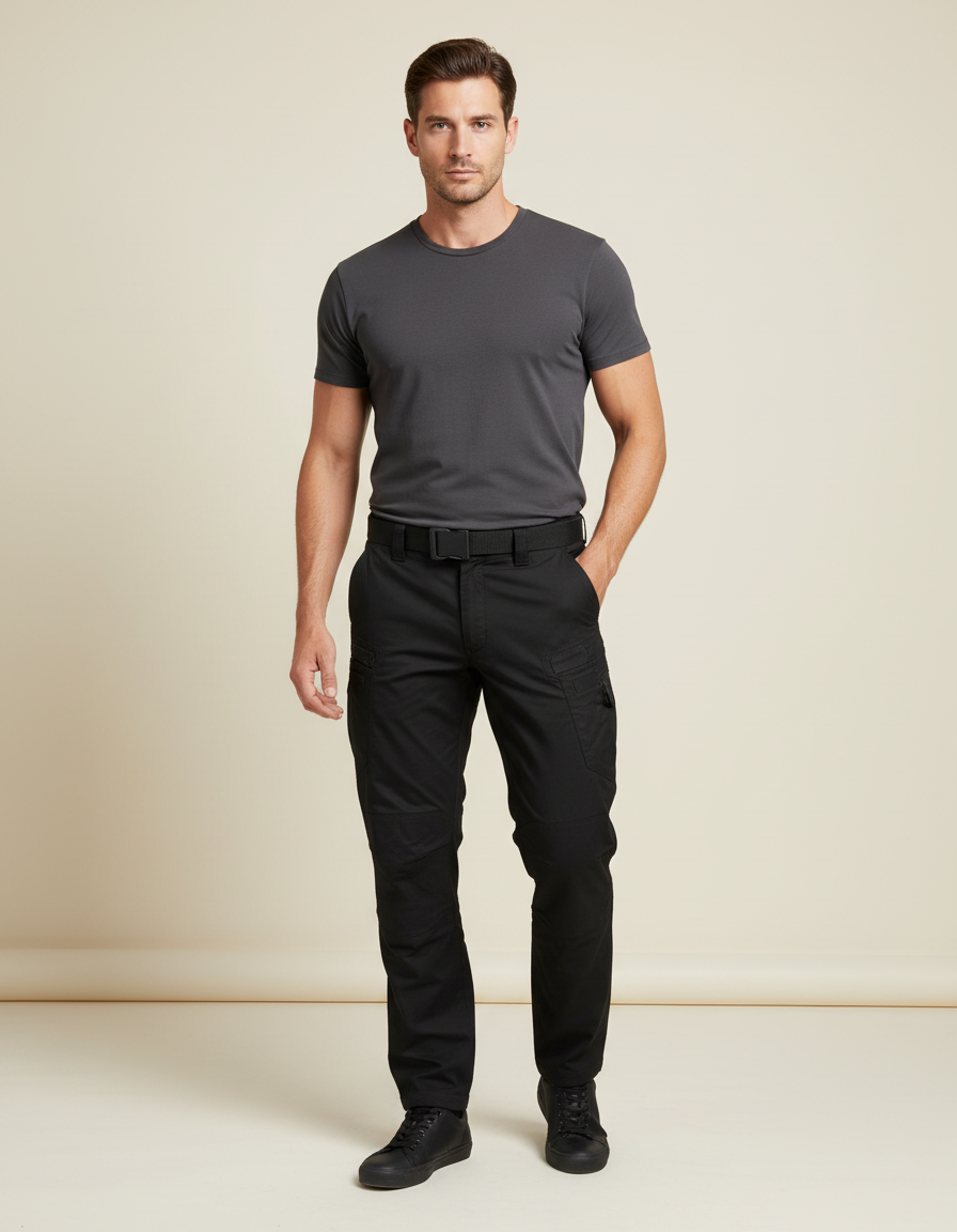 Pantalon Cargo Noir Homme Multipoches Décontracté Résistant - Toile
