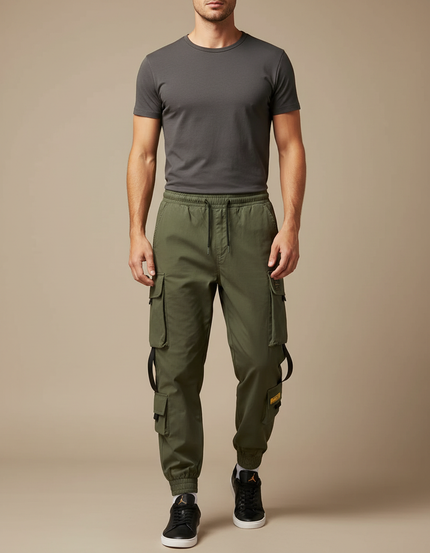 Pantalon Cargo Vert Kaki Ample Jogger Homme - Polyester