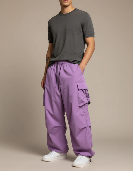 Pantalon Cargo Violet Ample Fluide Streetwear Homme - Polyester