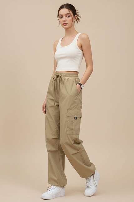 Pantalon Cargo Kaki Ample Décontracté Femme - Polyester