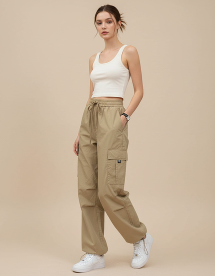 Pantalon Cargo Kaki Ample Décontracté Femme - Polyester