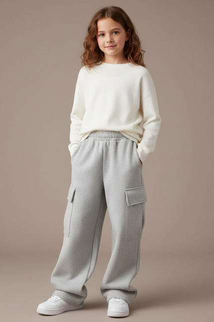 Pantalon Cargo Gris Ample Molletonné Enfant Décontracté