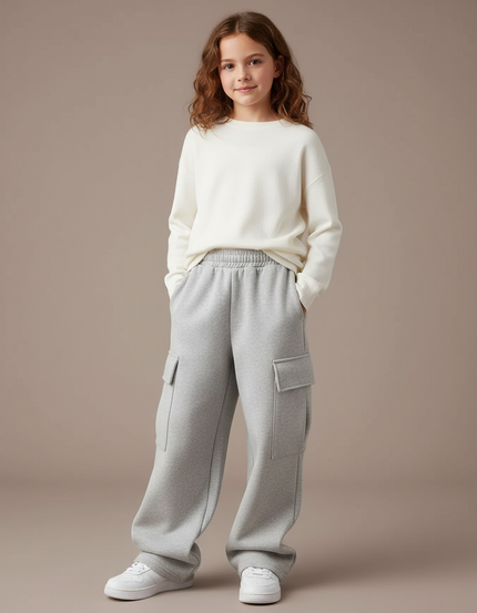 Pantalon Cargo Gris Ample Molletonné Enfant Décontracté