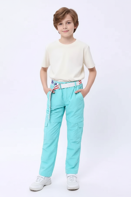 Pantalon Cargo Enfant Convertible Léger Turquoise Multipoches - Bleu Polyester