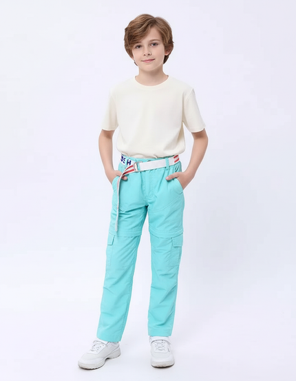 Pantalon Cargo Enfant Convertible Léger Turquoise Multipoches - Bleu Polyester