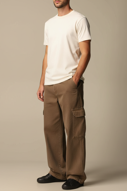 Pantalon Cargo Marron Ample Denim Décontracté Homme - Jean