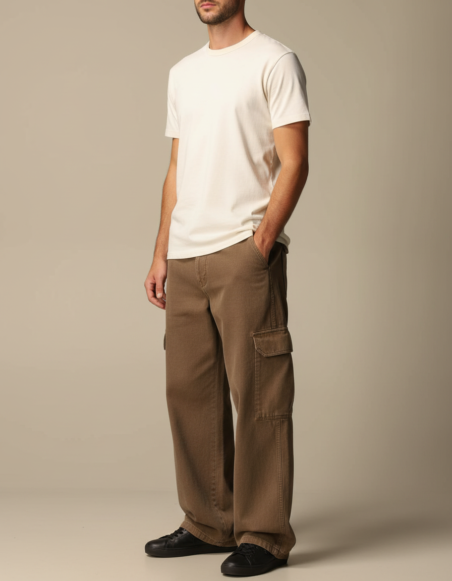 Pantalon Cargo Marron Ample Denim Décontracté Homme - Jean