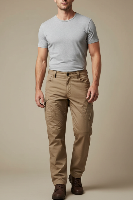 Pantalon Cargo Homme Beige Coton Tactique Multipoches - Toile