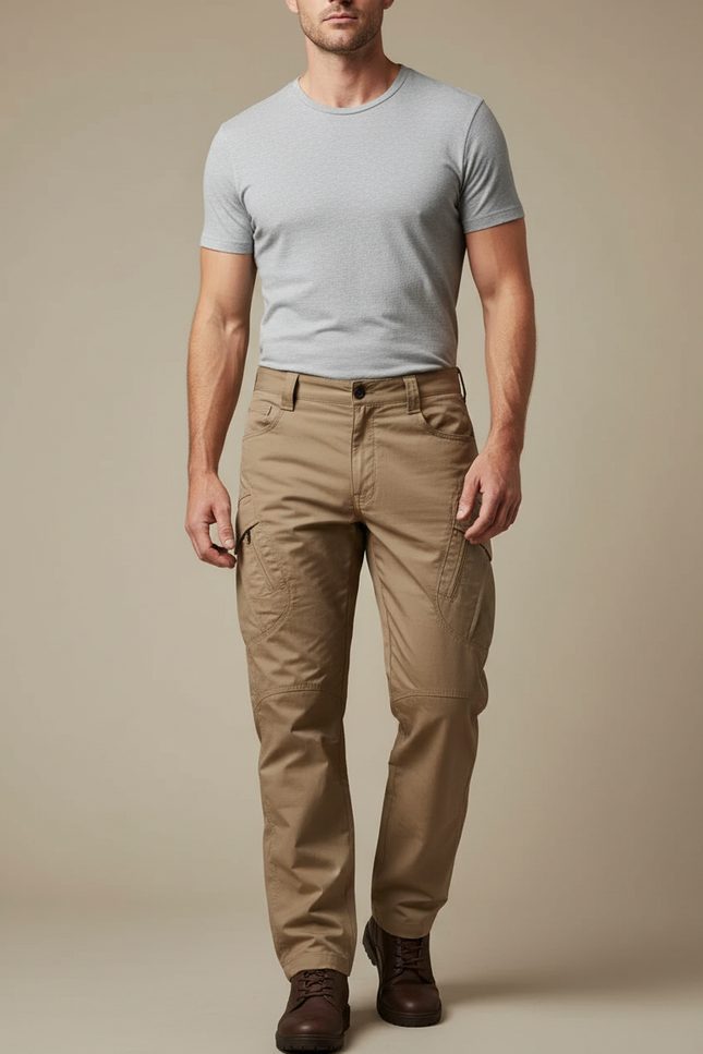 Pantalon Cargo Homme Beige Coton Tactique Multipoches - Toile