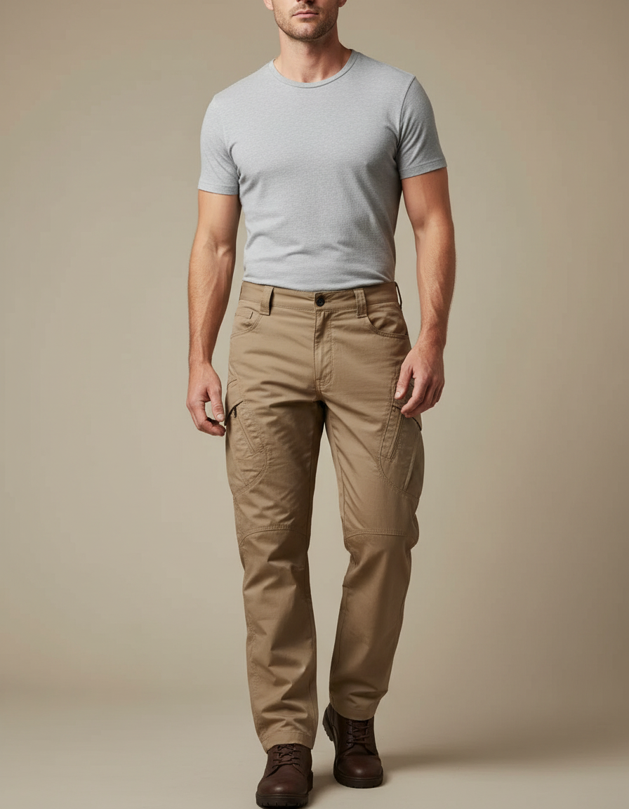 Pantalon Cargo Homme Beige Coton Tactique Multipoches - Toile