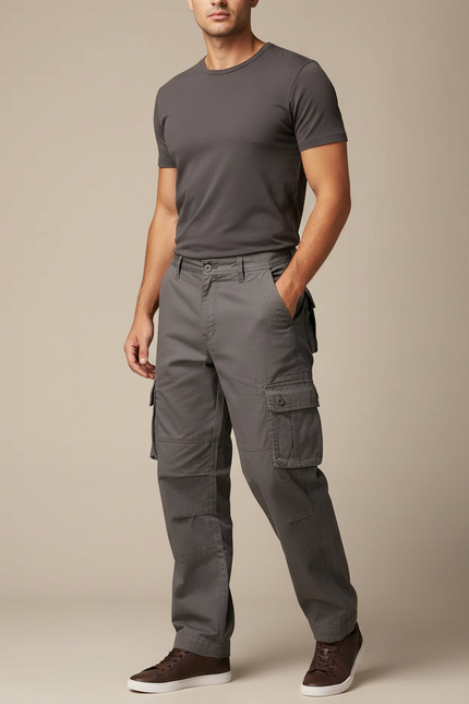 Pantalon Cargo Homme Anthracite Droit - Gris Toile