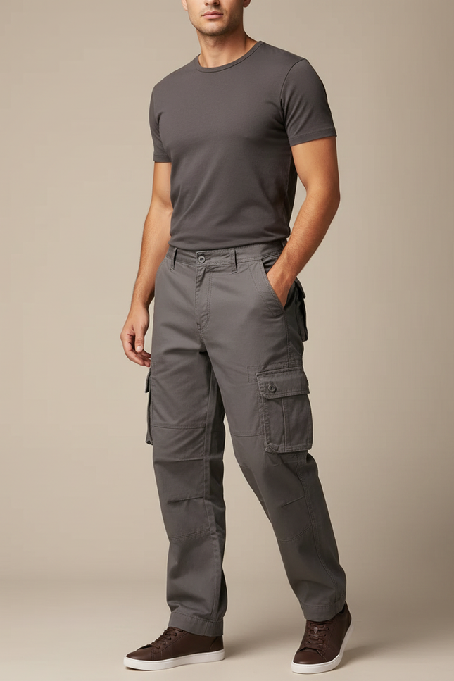 Pantalon Cargo Homme Anthracite Droit - Gris Toile