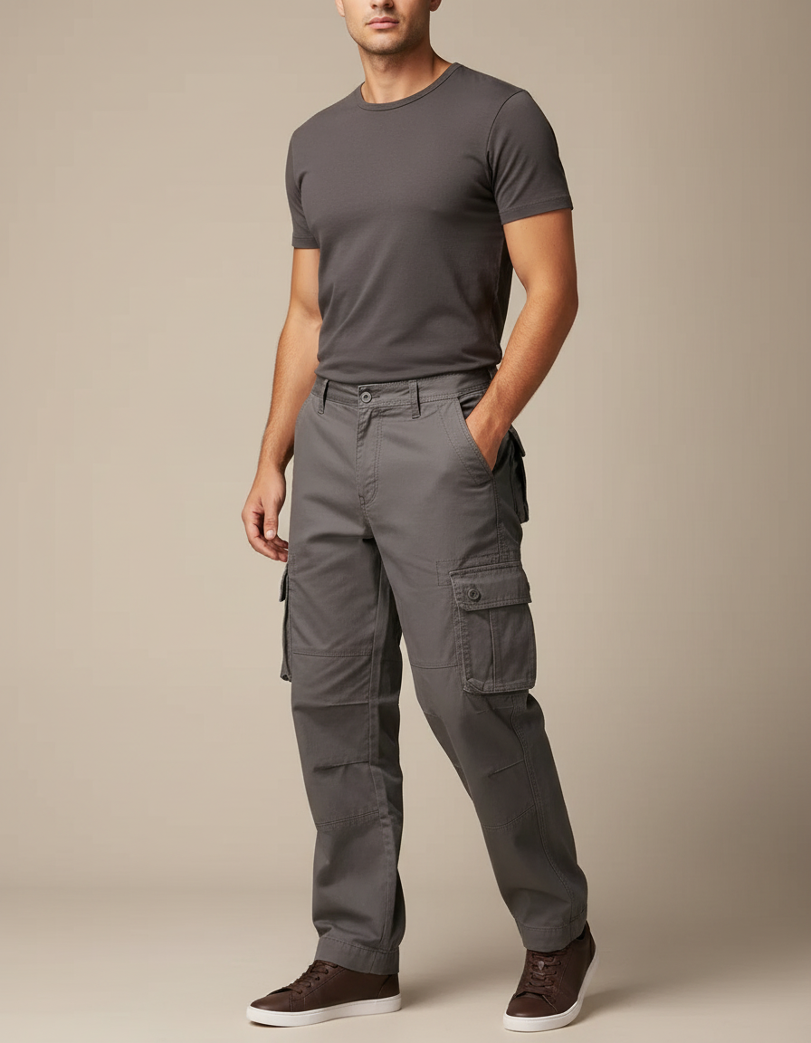 Pantalon Cargo Homme Anthracite Droit - Gris Toile