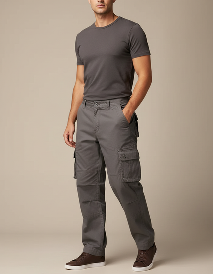 Pantalon Cargo Homme Anthracite Droit - Gris Toile