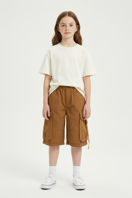 Pantalon Cargo Marron Ample Multipoches Coton Enfant