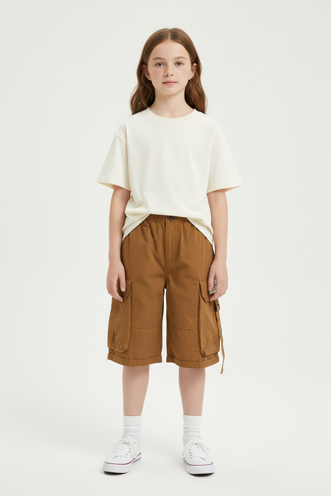 Pantalon Cargo Marron Ample Multipoches Coton Enfant
