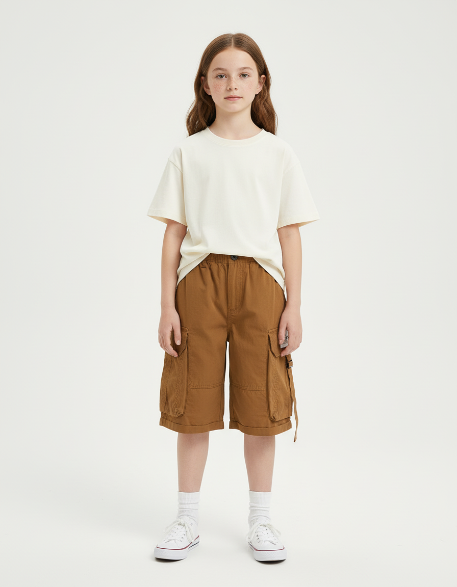 Pantalon Cargo Marron Ample Multipoches Coton Enfant