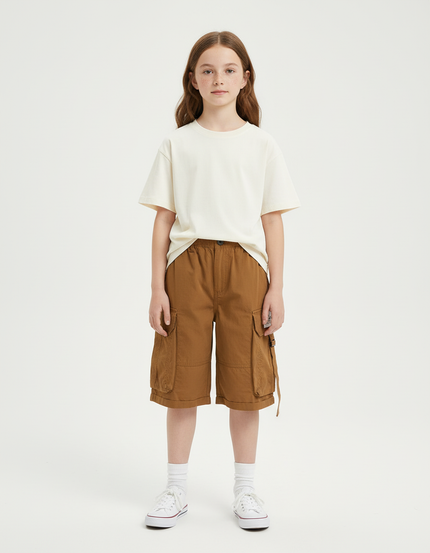 Pantalon Cargo Marron Ample Multipoches Coton Enfant