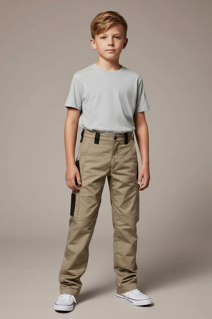 Pantalon Cargo Enfant Beige Multipoches Décontracté Coton