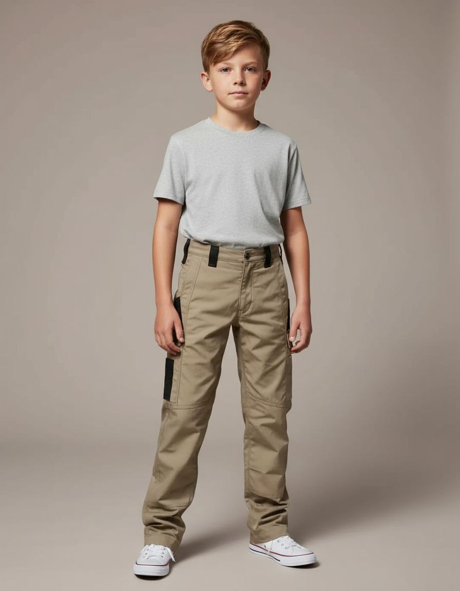Pantalon Cargo Enfant Beige Multipoches Décontracté Coton