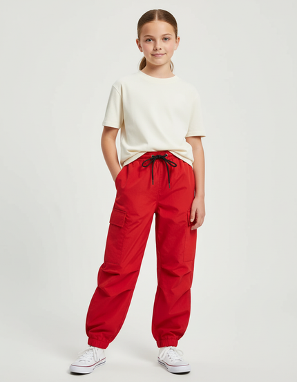 Pantalon Cargo Rouge Ample Fille Décontracté Poches - Polyester