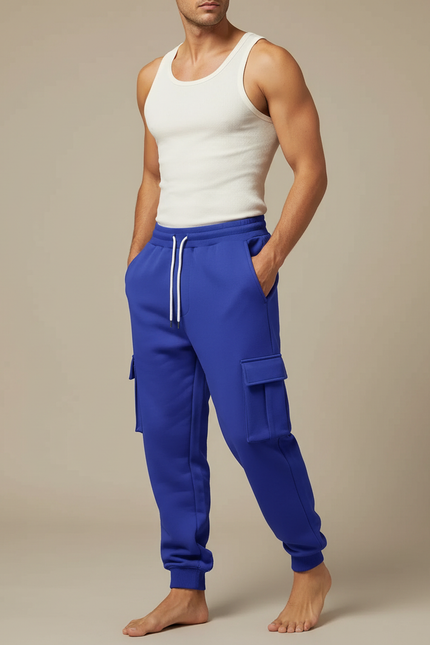 Pantalon Cargo Bleu Royal Molleton Ample Sport Homme