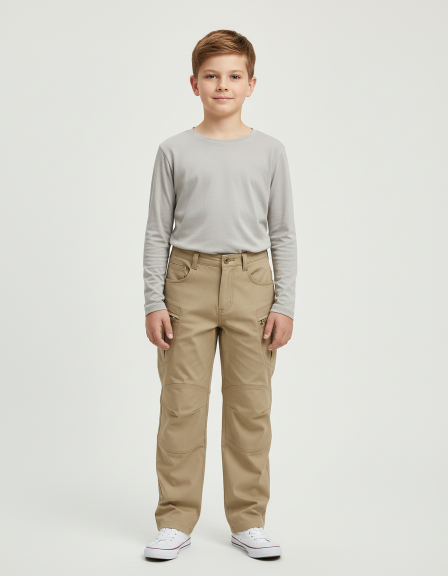 Pantalon Cargo Beige Enfant Multipoches Décontracté Durable - Toile