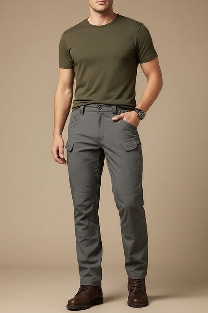Pantalon Cargo Gris Tactique Multipoches Homme Décontracté - Polyester