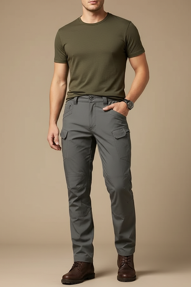 Pantalon Cargo Gris Tactique Multipoches Homme Décontracté - Polyester