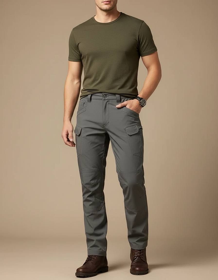 Pantalon Cargo Gris Tactique Multipoches Homme Décontracté - Polyester