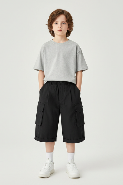 Pantalon Cargo Noir Décontracté Ample Coton - Polyester