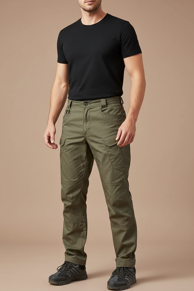 Pantalon Cargo Vert Militaire Durable Homme - Kaki Gabardine