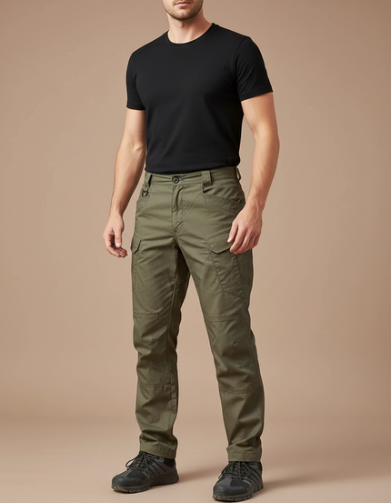 Pantalon Cargo Vert Militaire Durable Homme - Kaki Gabardine