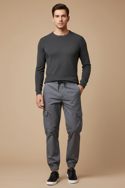 Pantalon Cargo Gris Homme Décontracté Jogger Uni - Coton